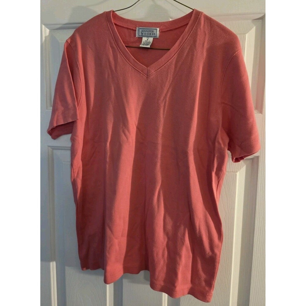 Jennifer Moore Medium T-shirt Cotton  Salmon V Neck Womens Size M Casual Top